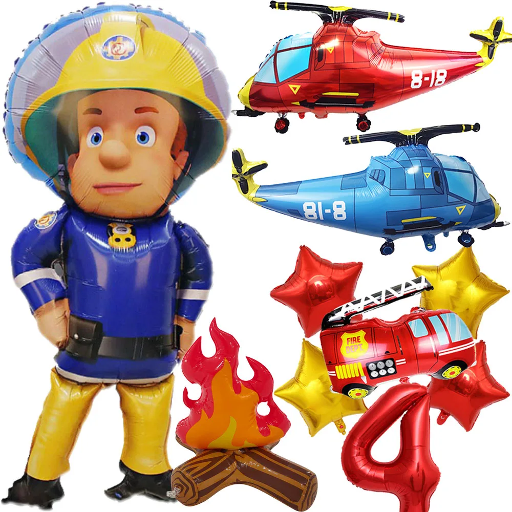 4 Years Old Fire Truck Party Decoration Fireman Sam Foil Balloon Fire Truck Balloon Rescue Firefighter Theme Birthday Decoration