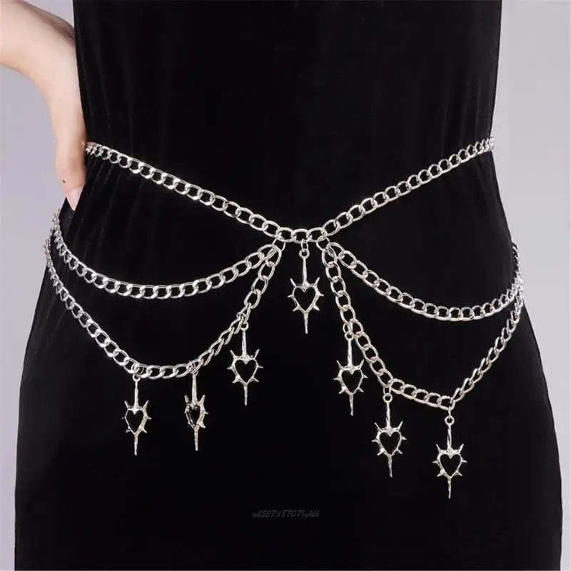 X5XA Durable Metal Gothic Waist Jewelry Featuring Thorn Heart For Alternative Enthusiasts