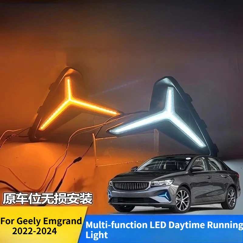 

Car Led Daytimer Running Light Dymanic Turn Signal Front Fog Lamp For Geely Emgrand 2022 2023 2024 2025 Modification Accessories