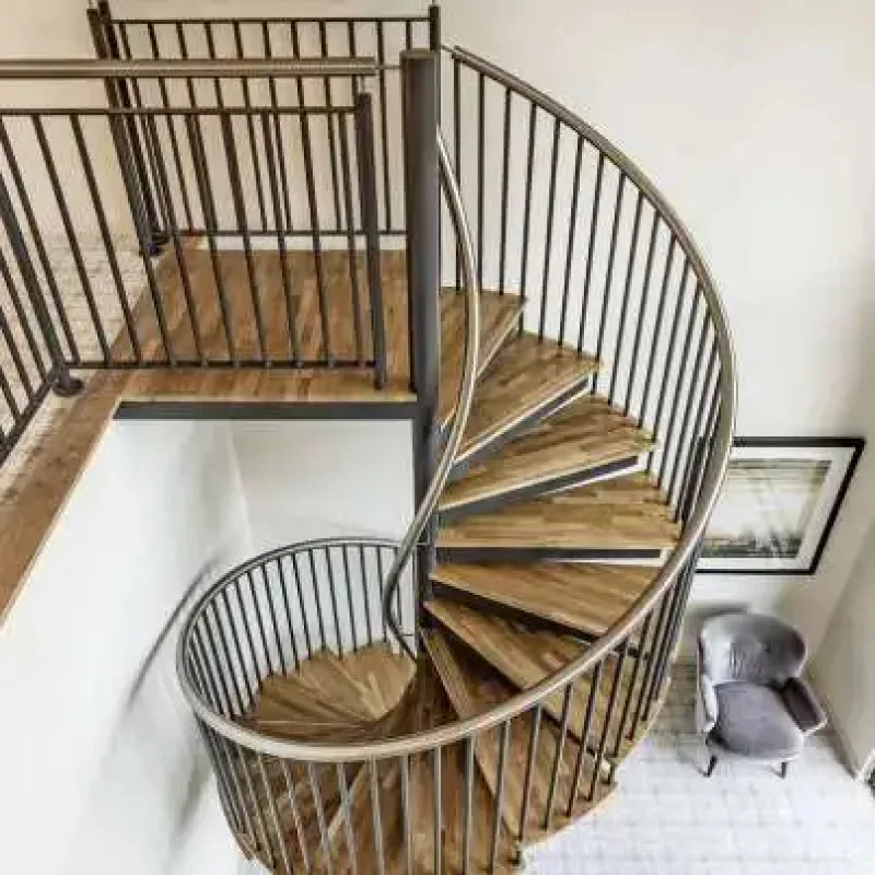 custom.American Standard Indoor Staircase with Stainless Steel Rod Stairs Railing and Wooden Tread