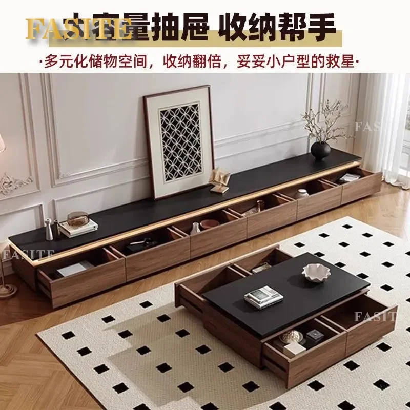 For Italian Minimalist Walnut TV Cabinet Floor Storage Locker Medieval Splicing Design Living Room Furniture Coffee Table