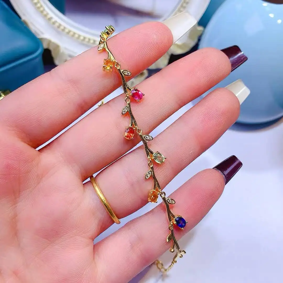 KJJEAXCMY high Natural Women's Colorful Sapphire Bracelet S925 Silver Colorful and splendid Crystal pure fire flash explosion