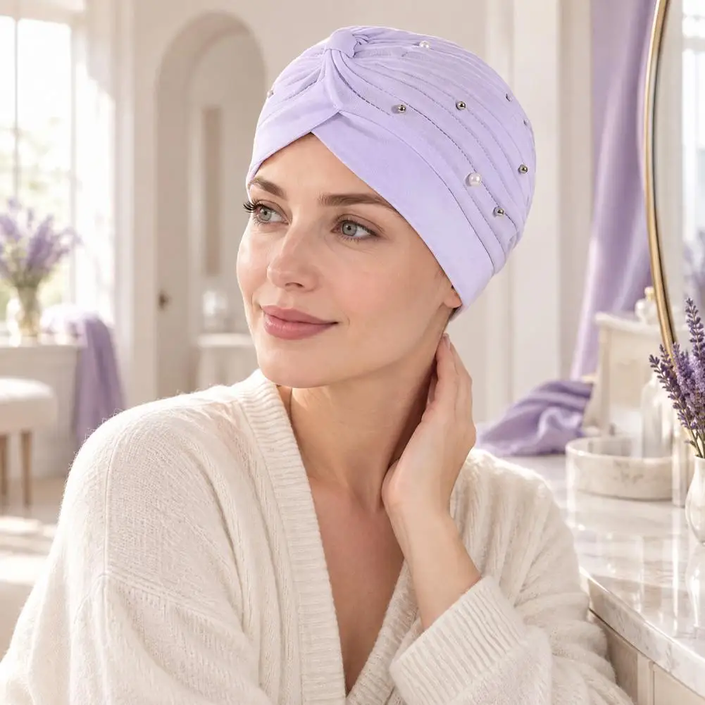 Elastic Head Wrap Soft Ethnic Turban Hat Breathable Polyester Head Wrap Comfortable Solid Color Bonnet for Daily Sleep Wear