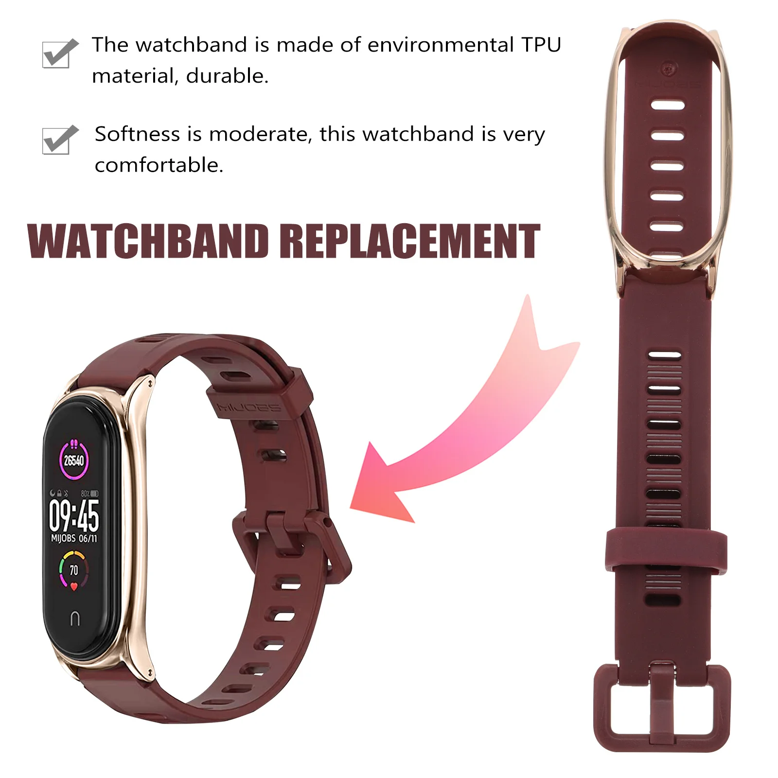 

Comfortable Tpu Watchband Replacement for Band 3 4 5 6 Compression Molding Sturdy Design Suitable for Sports Fitness
