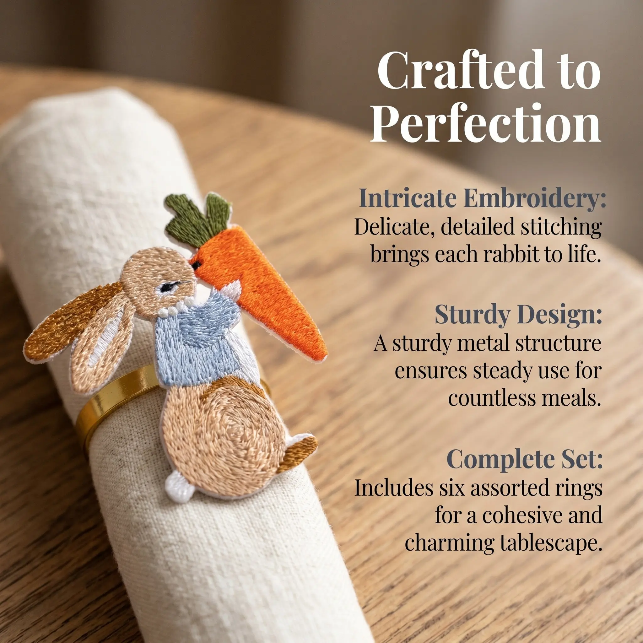 6pcs Bunny-Shaped Napkin Rings, Rabbit Metal Clasps for Wedding Party Decor