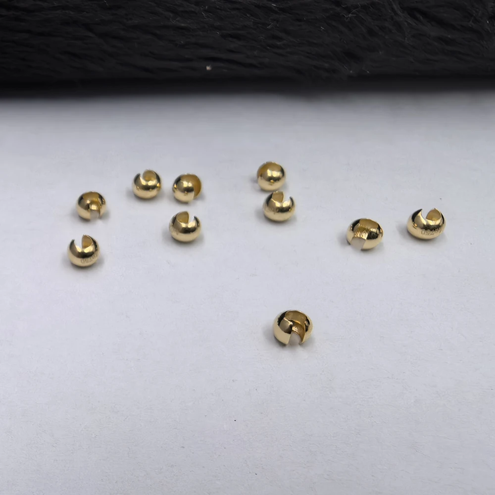 18K Solid Gold Crescent Crimp Beads Open Type Wire‑Protect Bead 2.5mm 3mm for Necklace Bracelet DIY Jewelry Findings Accessories