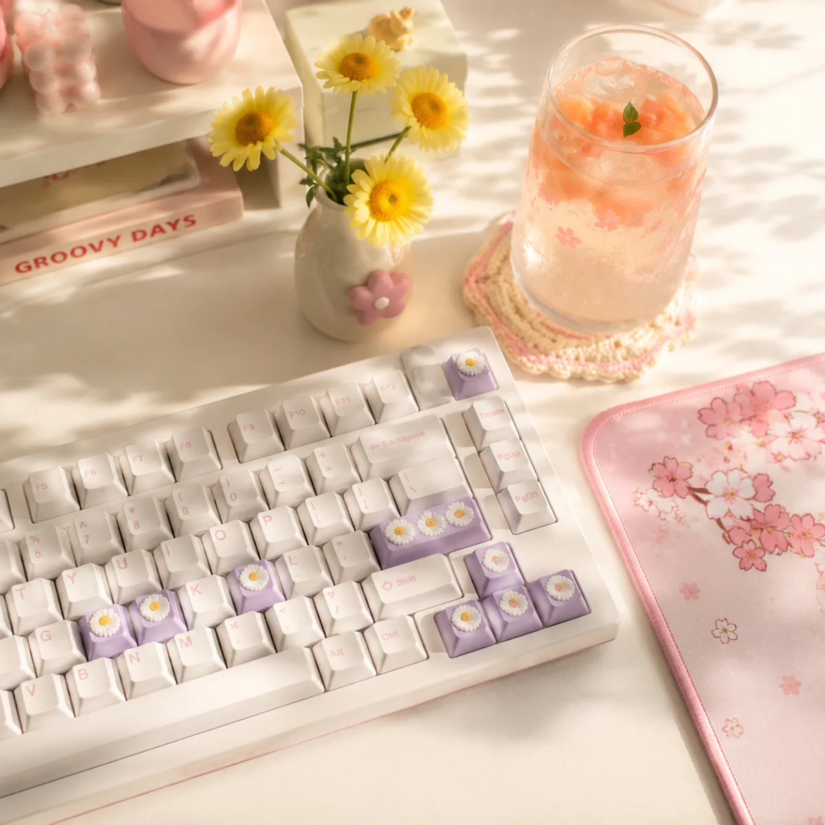Faux Flower Keycap Single 3D Epoxy Resin Rose Daisy Artificial Custom Novelty Kawaii DIY for Mechanical Keyboard Cherry MX