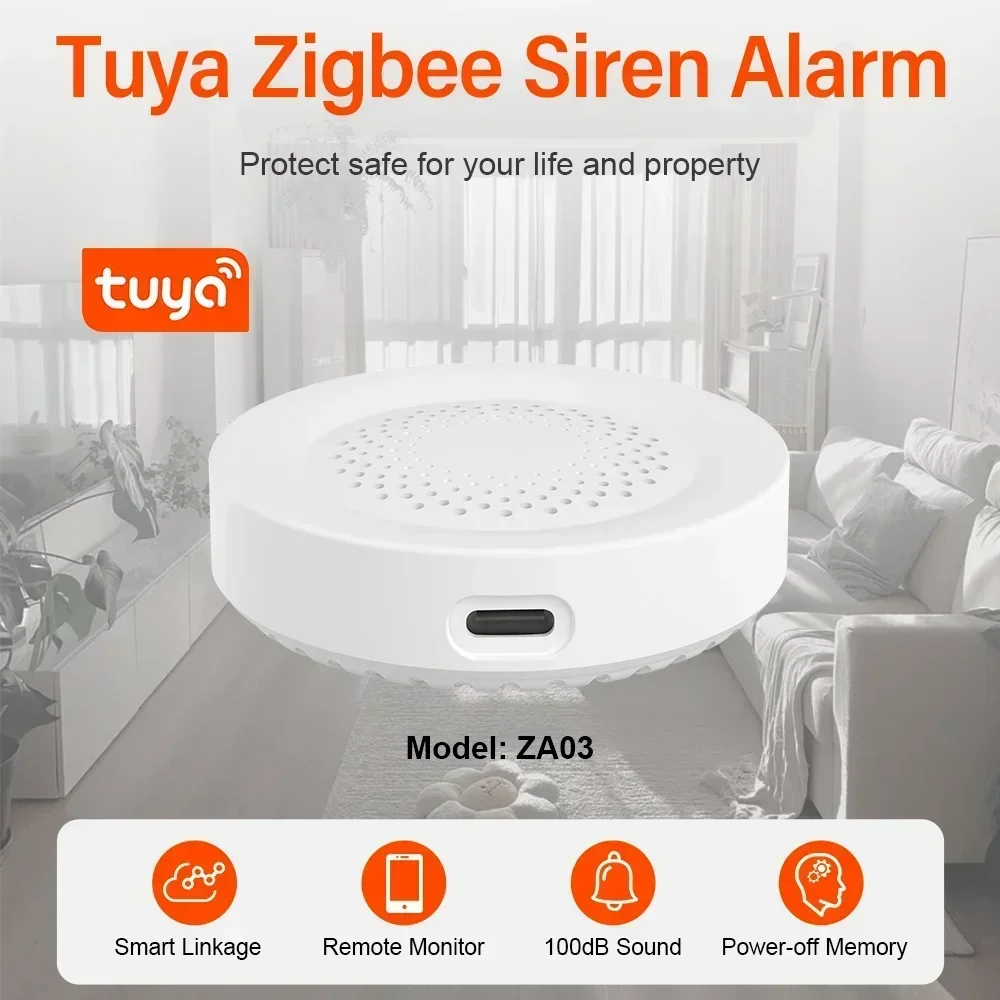 Tuya Zigbee Siren Alarm For Smart Home Security 100db Speaker Works With Alexa Yandex Alice Require Tuya Zigbee Hub.