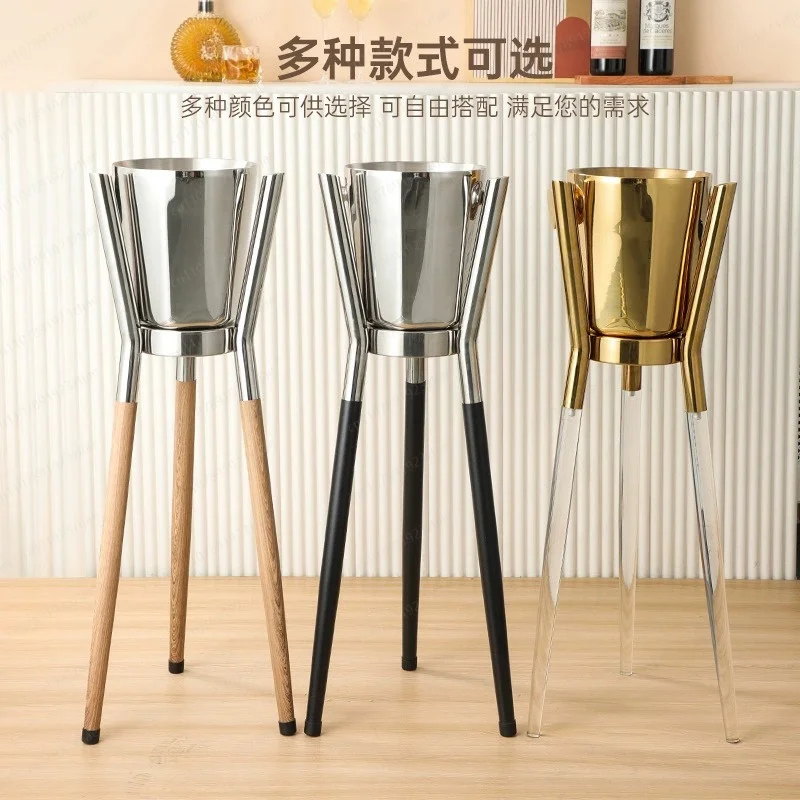 Stainless Steel Ice Bucket with Stand – Luxury Wine & Champagne Cooler Barrel with Frame for Bar & Home Use