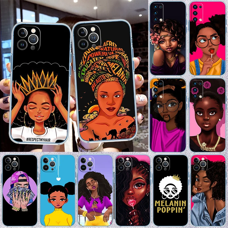 Funda Transparente para Teléfono IJ1 Africana chica Poppin Black Girl para Motorola Moto G7 G8 G9 G84 G85 G73 G24 G15 Z2 Play Power Plus
