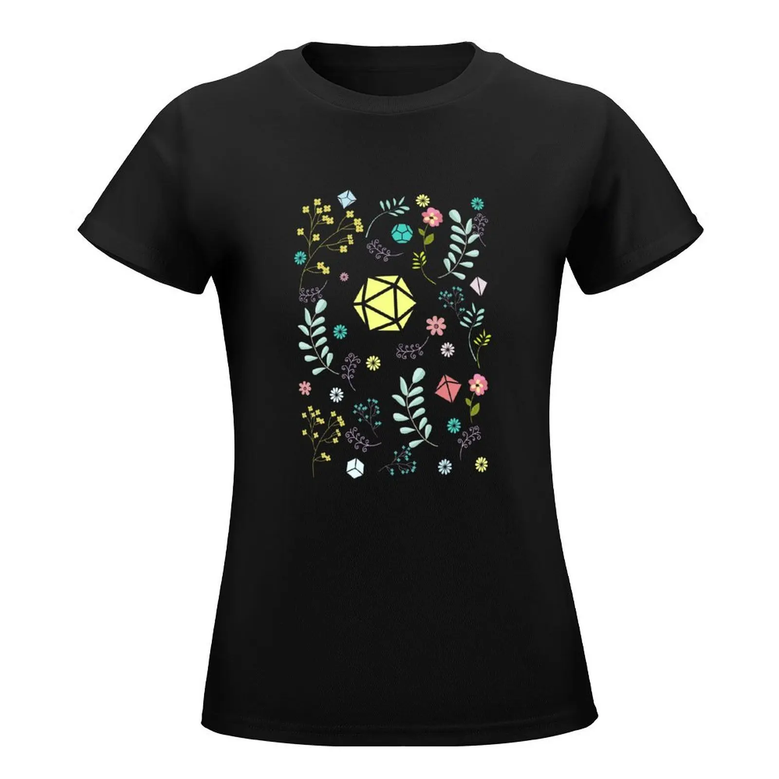 Flowers and Dice Set T-Shirt korean fashion Short sleeve tee cute tops korean Women's clothes