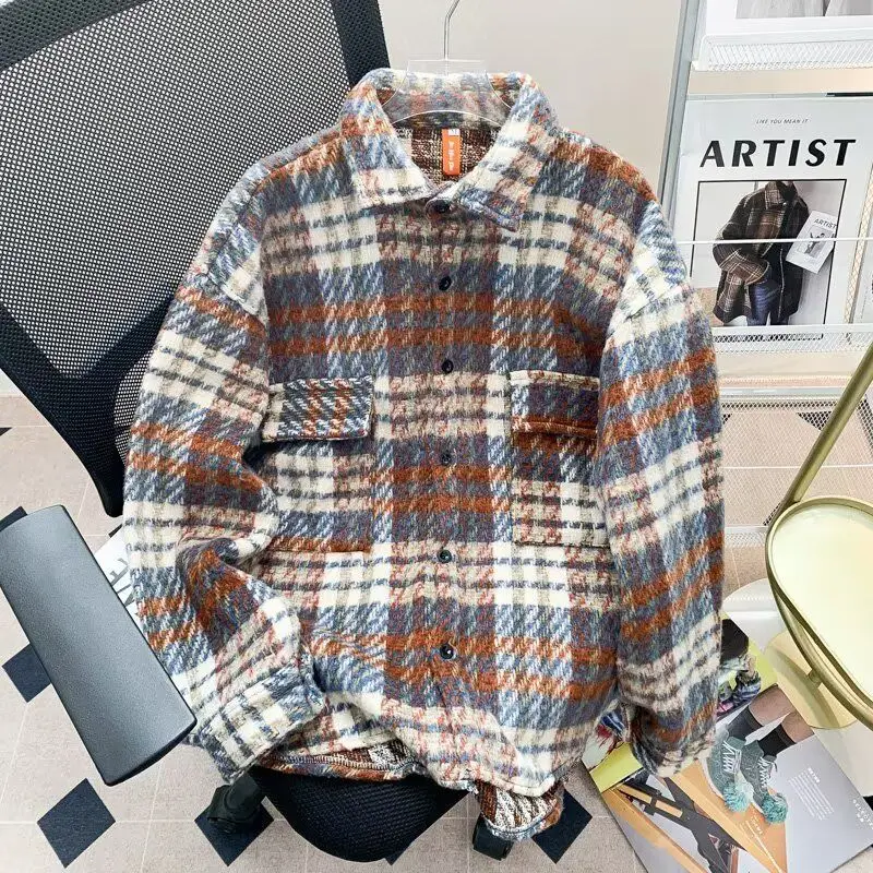 

Men's Woolen Jaet Autumn Winter Casual Loose Fit Collarl Coat ex Polyester Fabric Straight Hemline Long Sve
