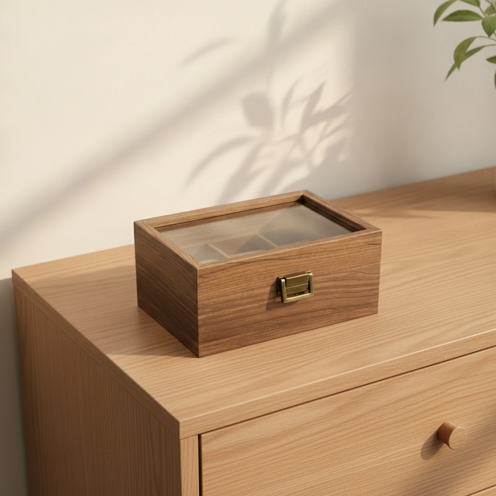 Watch Storage Box with Glass Lid Wooden Watch Box with Glass Lid Walnut Rectangular for Collectors, Dresser, Shelf