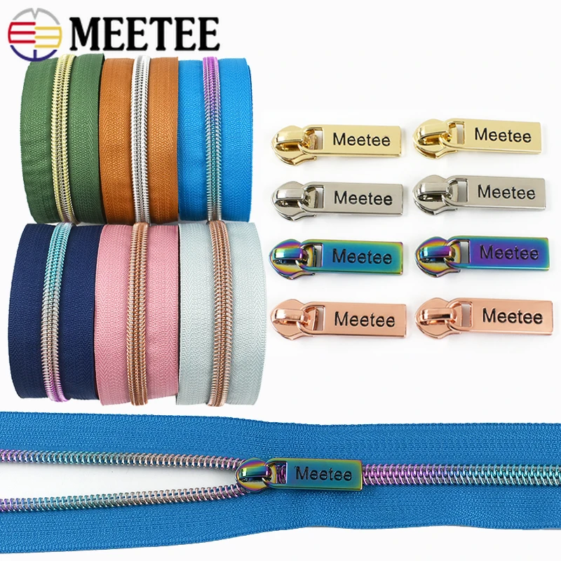 1-10M Meetee 5# Zipper Tape Nylon Zips Puller Slider Sewing Bag Garment Clothes Pocket Coil Zip By Meter Repair Kit Accessories