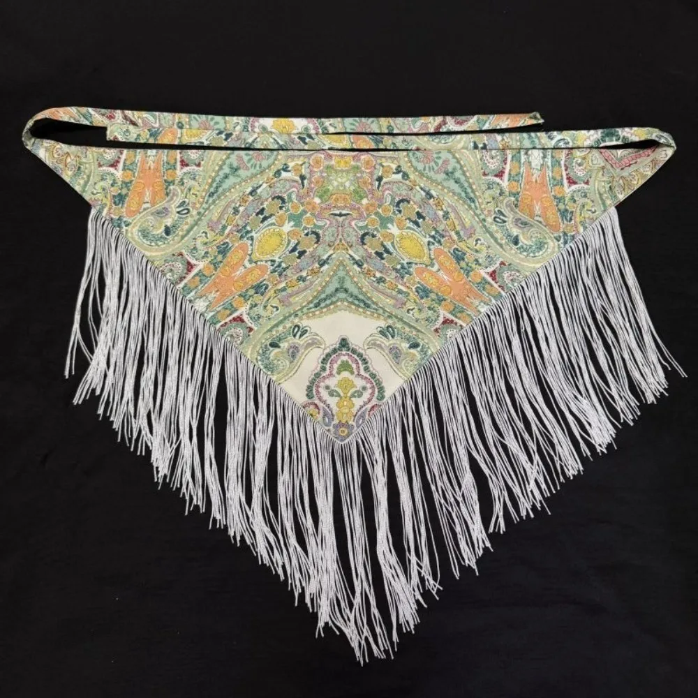 Chinese Style Ethnic Triangular Waistband Tassel Jeans Decor Floral Triangular Belt Embroidered Printing Exquisite