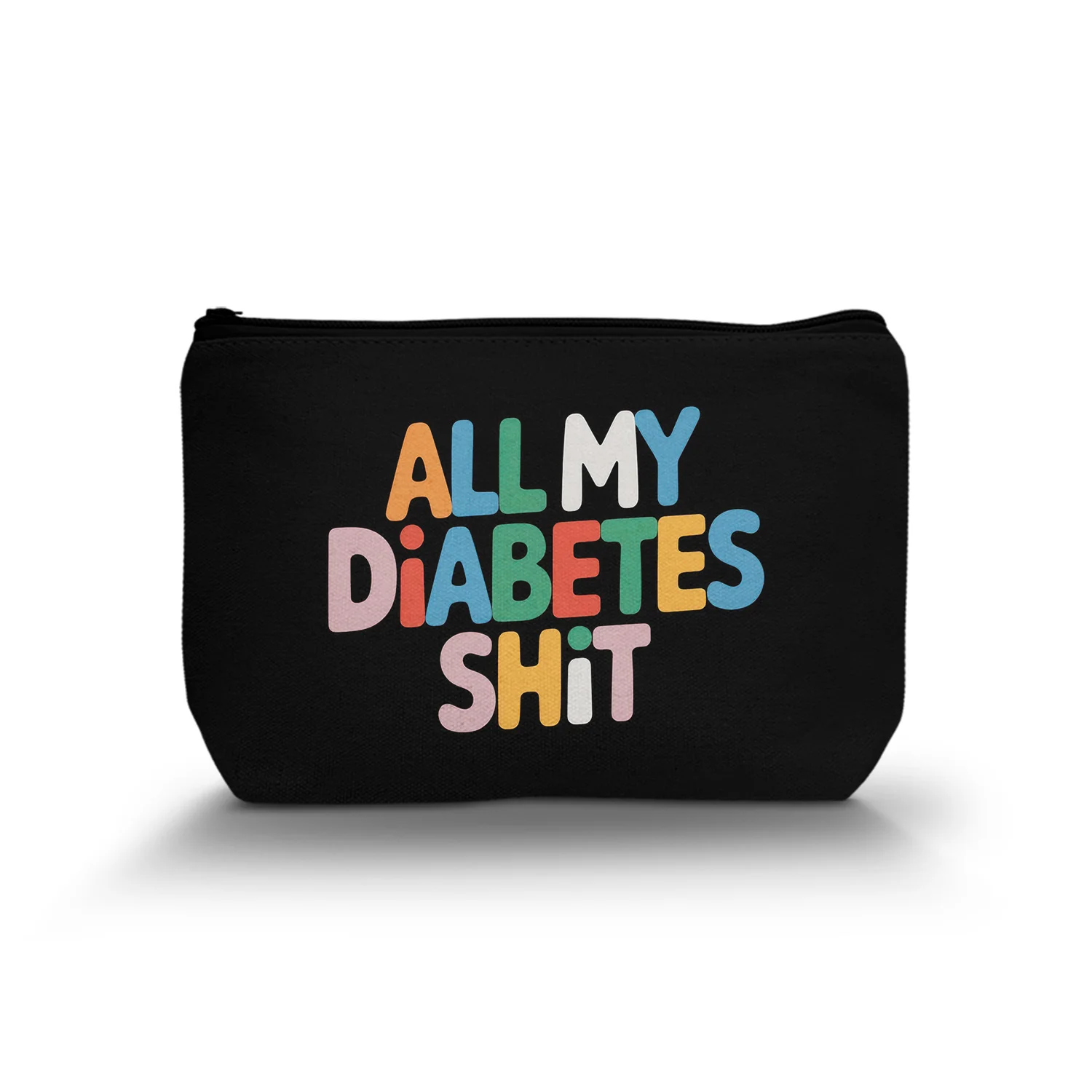 1Pc Bold Lettered Diabetes-Themed Cosmetic Bag Durable And Stylish Zippered Portable Women'S Cosmetic Bag For Daily Use And