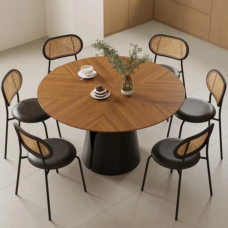 

Solid wood French dining table Household small apartment round dining table