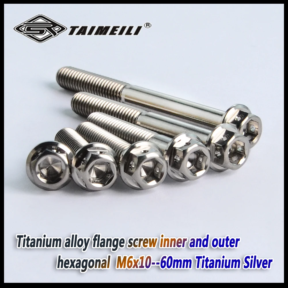 TAIMAILI titanium alloy flange screw inner and outer hexagonal silver M6x/10/15/20/25/30/35/45/50/60mm motorcycle repair screw