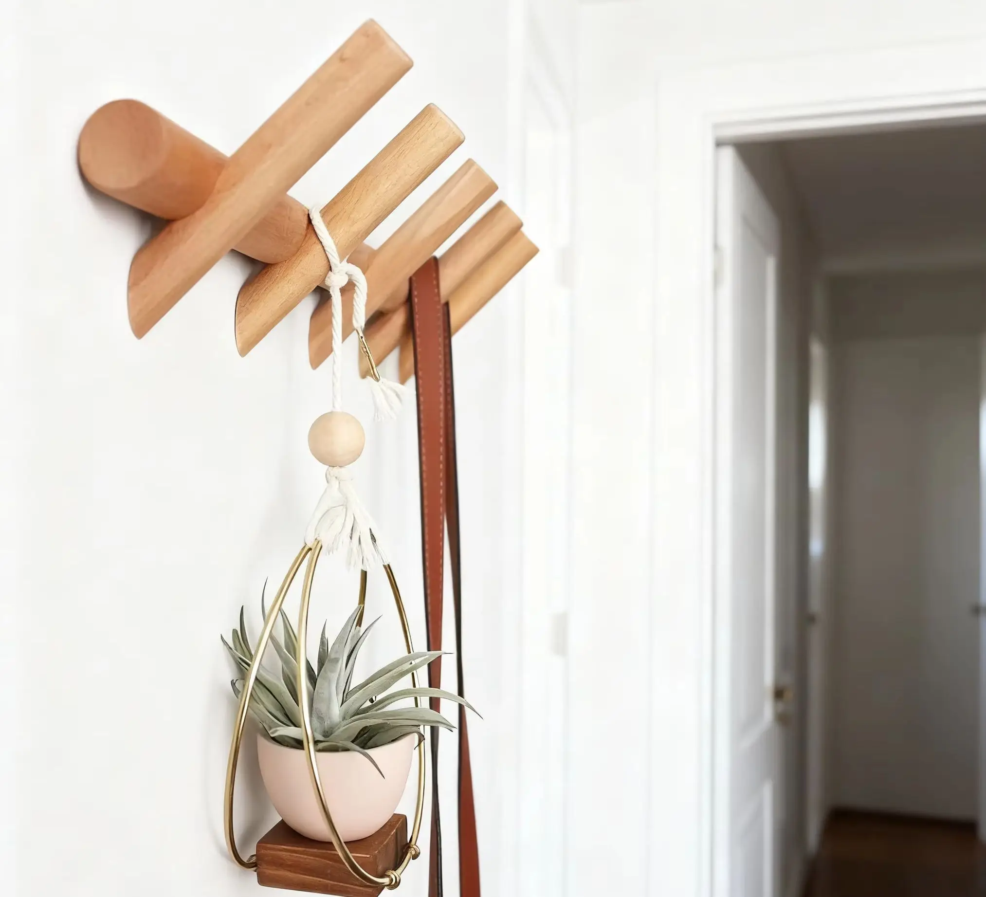 Nordic Solid Wood Coat Rack with 4/5 Hooks Wall Hanging Storage for Clothes Hat Keys Organizer Hanger Hallway Entrance Decor