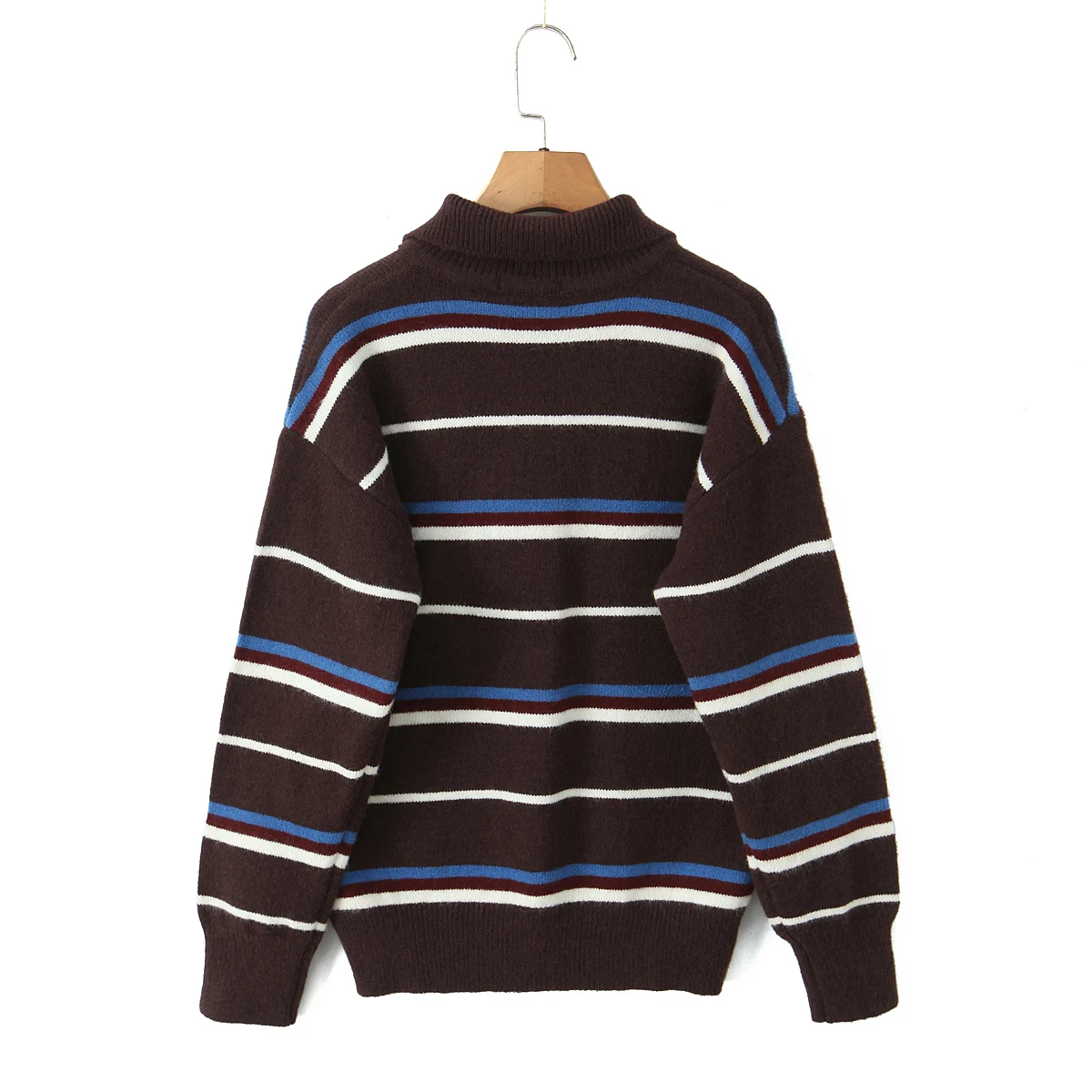 المرأة الرجعية مخطط بدوره إلى أسفل طوق متماسكة سترة صوفية فضفاضة تناسب 2 الألوان