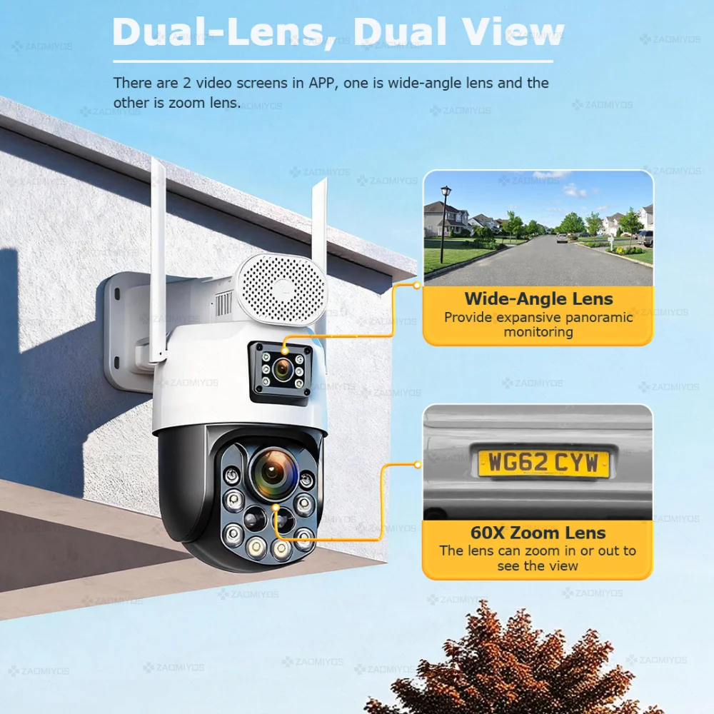 Câmeras de vigilância externas solares 4K 4G Sim 60X Zoom óptico AOV 7/24 Gravação Humana Rastreamento automático Câmera de segurança PTZ HiEasy