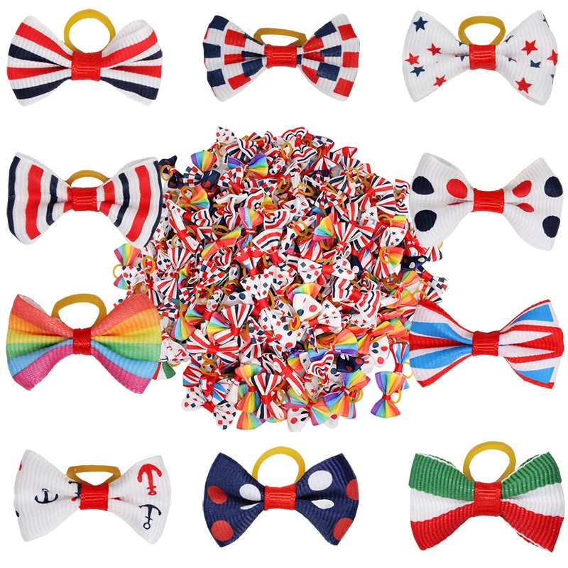 10/20/30pcs Dog Bows Rubber Grooming mix Colorful Pet Hair Bowknot Handmade Puppy Flower Head Accessories Schnauzer Yorkshire