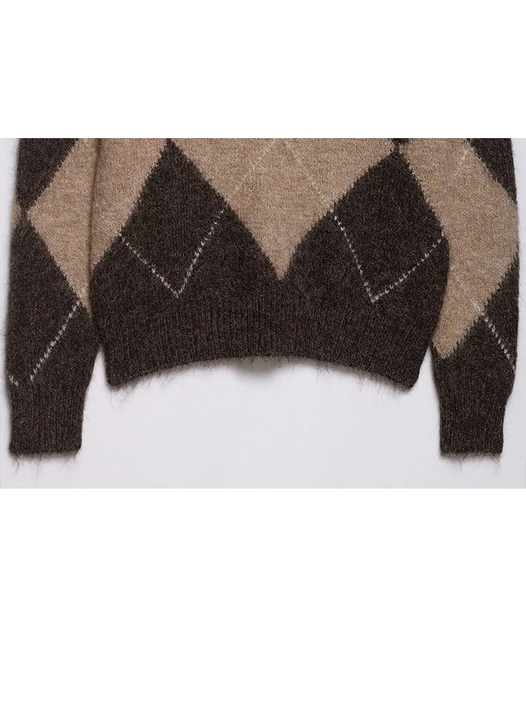 HH الخريف المرأة أزياء طويلة الأكمام عارضة فضفاض مرونة البلوز أعلى الإناث شيك البلوز الماس نمط محبوك سترة