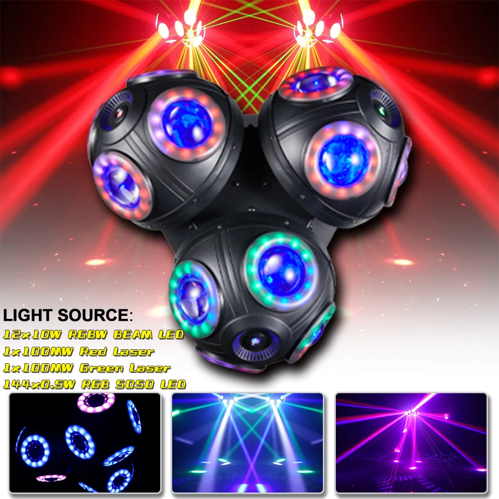 LED Beam 3Heads Moving Head 12x10W LED RGBW With RG Laser Pixel 3in1 Effect Stage Lighting Dj Disco Party KTV Club Indoor Lamp