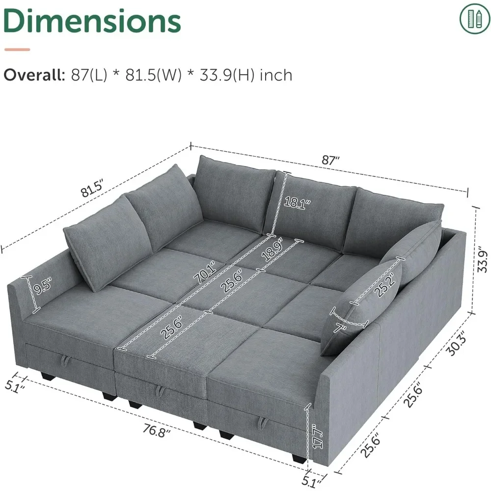 Sofá Modular para dormir con almacenamiento, Sillón Modular Reversible de gran tamaño