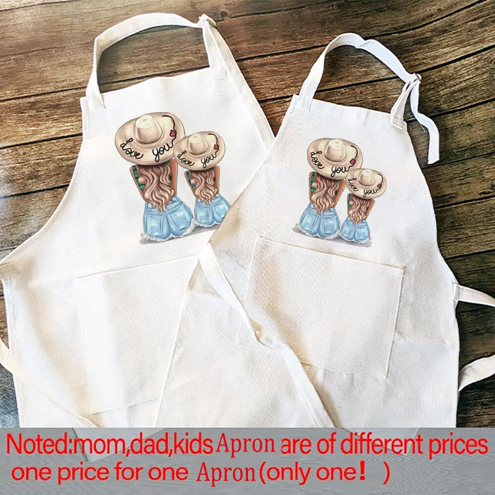 Mom and Princess Print Apron Family Matching Apron Mama Girl Kitchen Apron Cooking Baking Pinafore Mother Day Birthday Gift 1pcs