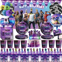 Décoration de fête d'anniversaire Fortnite, jeu de tir, assiette, tasse, dessin animé, alpaga, feuille de lama, baby shower, fournitures de fête pour enfants