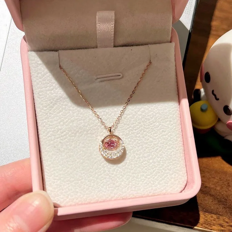 

Acier Inoxydable Bijoux Collares Para Mujer Shaking Heart Pink Zircon Necklaces And Pendants Fashion Women Jewelry Necklace