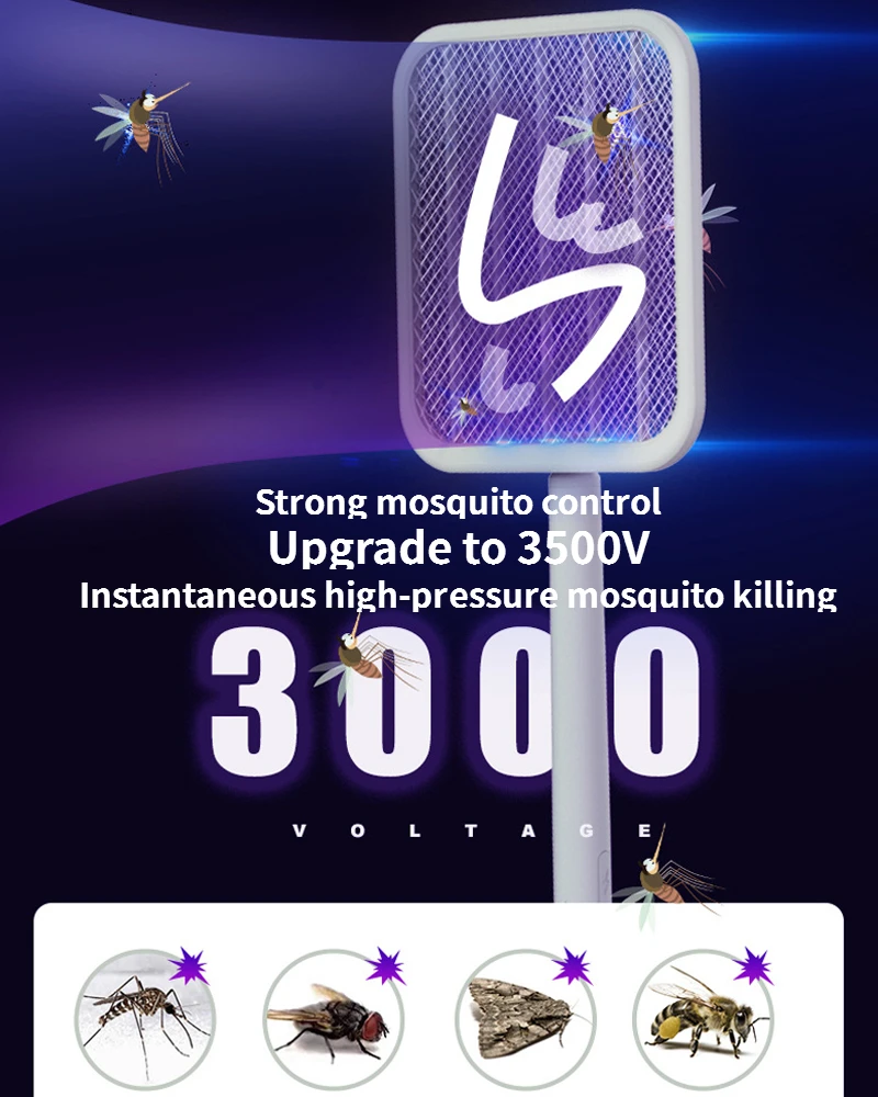 Green Scalable Foldable Mosquito Swatter Lithium Battery for Bedroom Household Wall Mounted USB Charging Base Mosquito Swatters