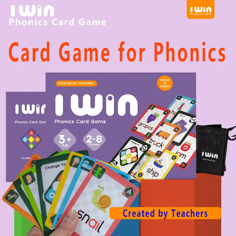 Eu ganho Phonics Jogo e Vogais Sons Card, Aprenda a Ler Jardim de Infância, 1 ° e 2 ° Grau, Palavras CVC vogal curta e Aprendizagem