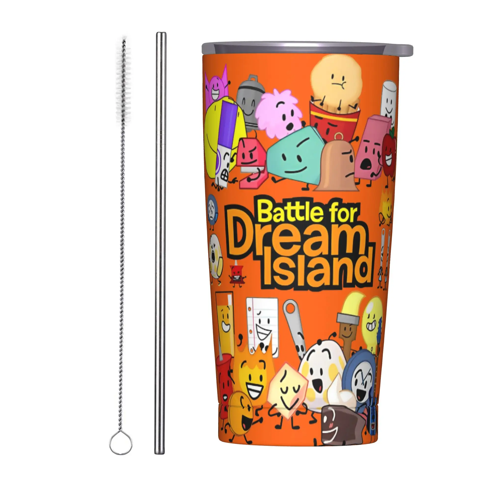 BFDI Inanimate Insulated Tumbler with Straws Lid Battle for Dream Island Vacuum Coffee Mugs Double Wall Hot Cold Drinks Cup 20oz