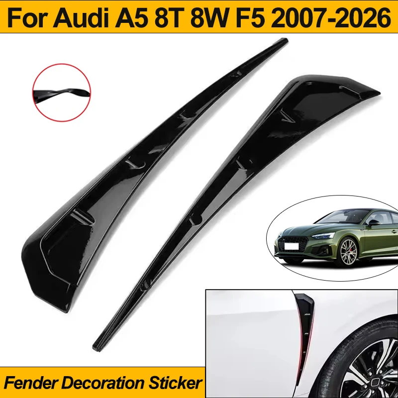 For Audi A5 8T 8W F5 2007-2026 2Pcs Side Fender Spoiler Wind Knife Side Gills Air Vent Decor Stickers Car Styling 2008 2009 2025