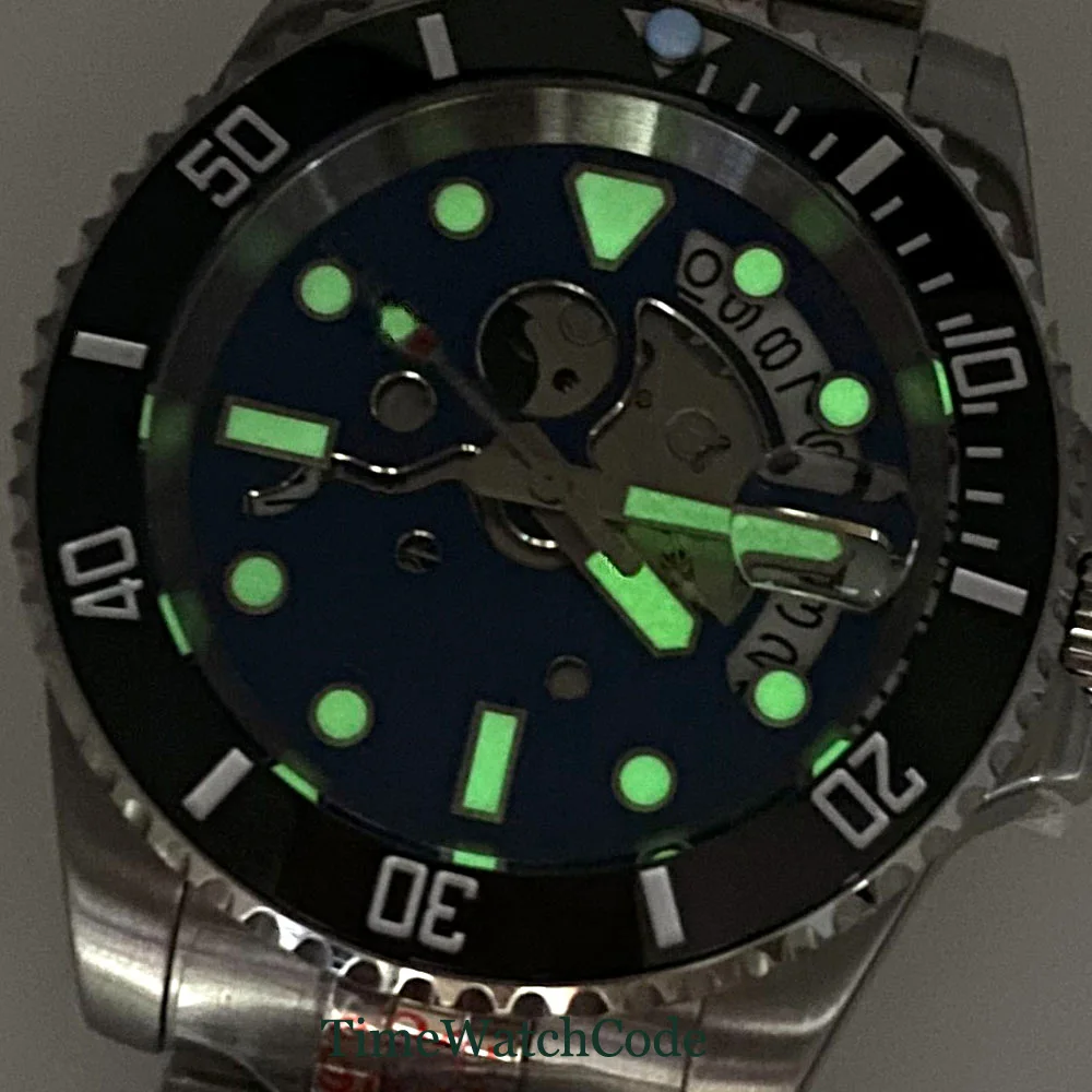 Tandorio Diver Automatic Watch for Men 40mm Skeleton Dial Hollow Face Luminous NH35 20ATM 200M Water Resist 316L Bracelet