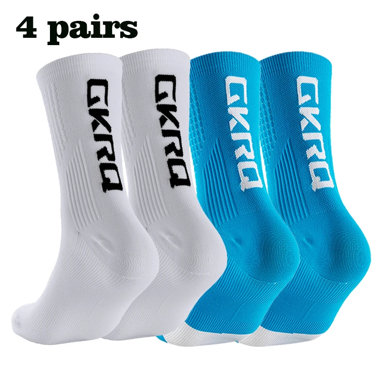 GKRQ 4 Paar 2023 neue Fahrradsocken Fahrrad Krankenschwester Kompression Rennrad Laufen MTB Kniehoch Weiß Sport Lustige Marke Schwarz