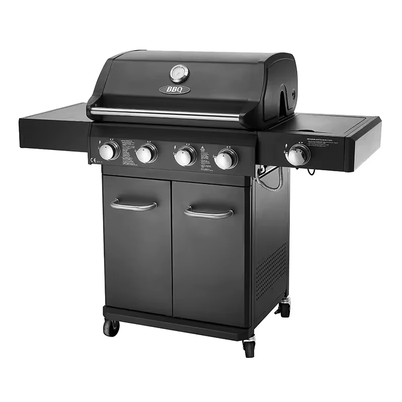 

Four Burners Liquid Propane Gas Grill Black Large Size BBQ Gas Grill Gas BBQ Wagon for Outdoor Use with Cabinet