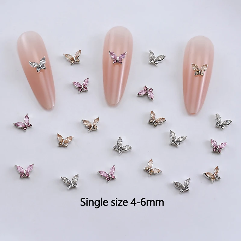 10PCS 3D Mini Crystal Butterfly Nail Art Charms Jewelry Parts Accessories Luxury Alloy Nails Decoration Rhinestones Supplies