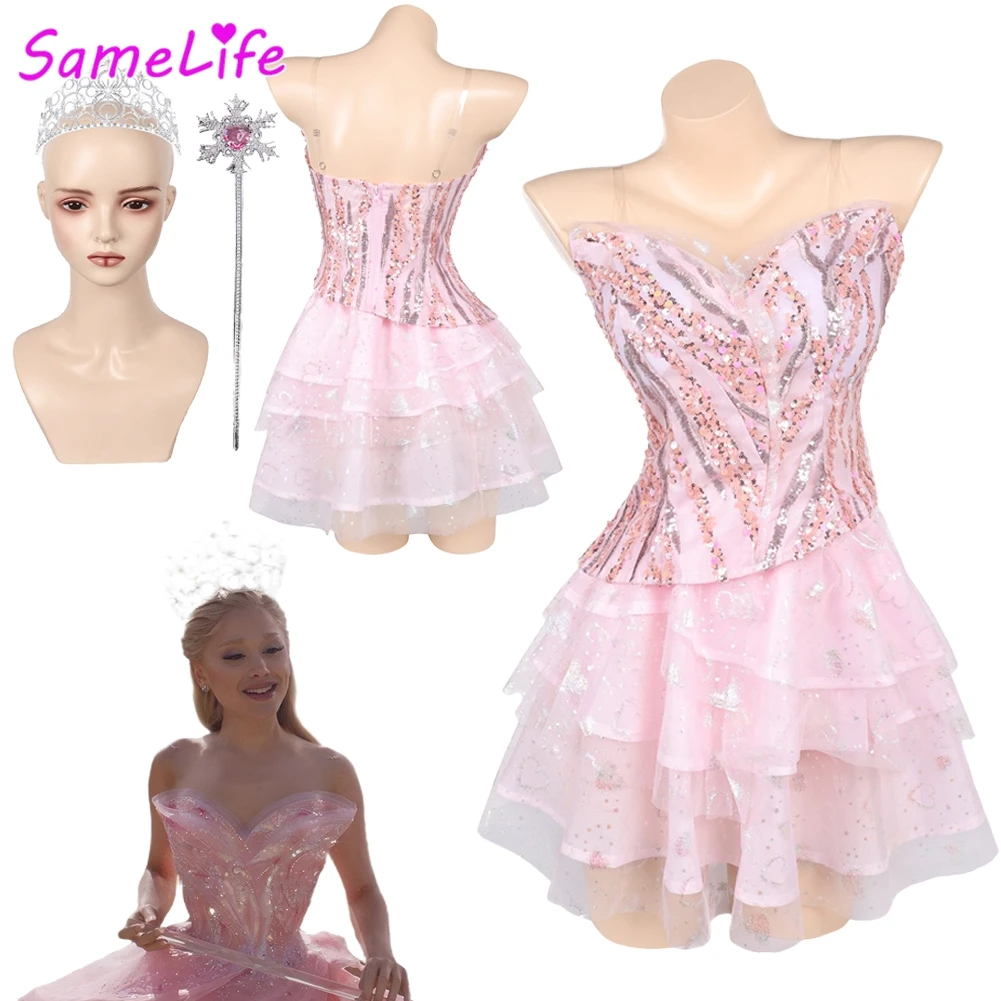 

Wicked 2 Glinda Косплей Фэнтези Корона Волшебная палочка Розовое платье 2025 Костюм из фильма Маскировка Хэллоуин Женская одежда для ролевых игр