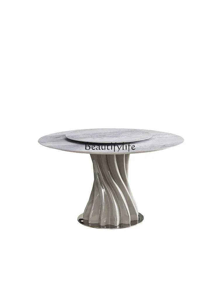 

Italian minimalist marble round dining table modern minimalist microcrystalline stone