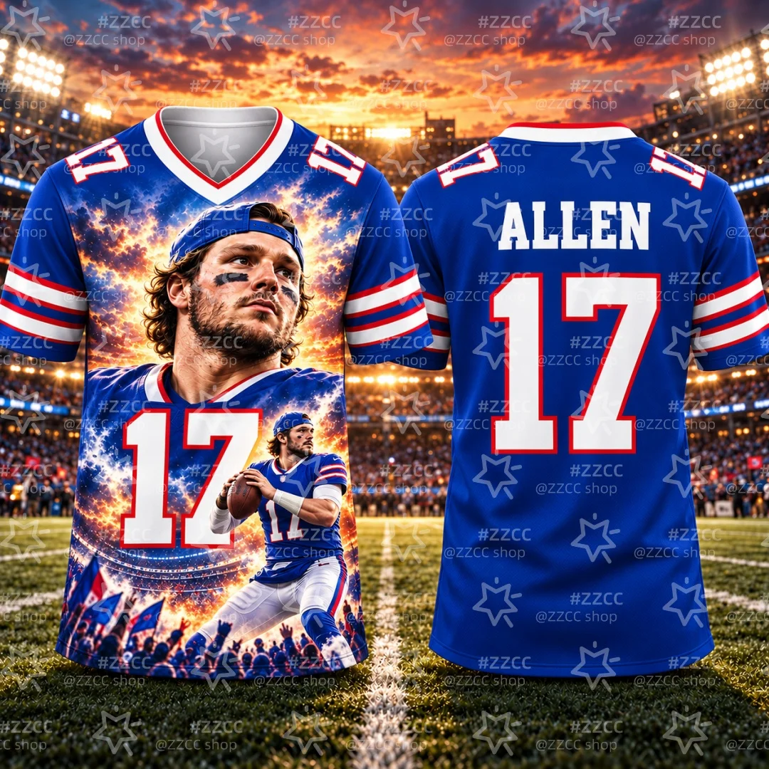 26-27 Josh Allen #17 American Football Jersey Fan Sports T-shirt Breathable Rugby Tee Men's Women's T-Shirt Kid's Clothing ﻿