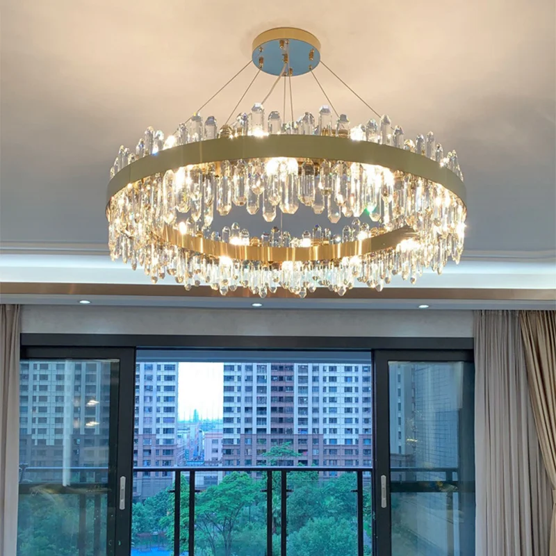 Modern Chandelier Circle LED Crystal Pendant Light Living Room Hanging Light Bedroom Pendant Lamp Dining Room Light Fixtures