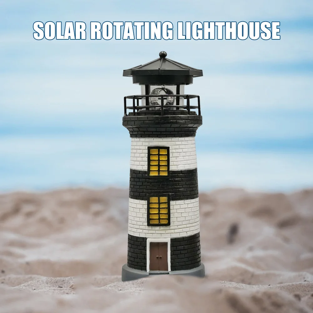 Lighthouse Shape Solar LED Light Garden Fence Yard Outdoor Decoration Smart Sensor Beacon Rotating Lamp