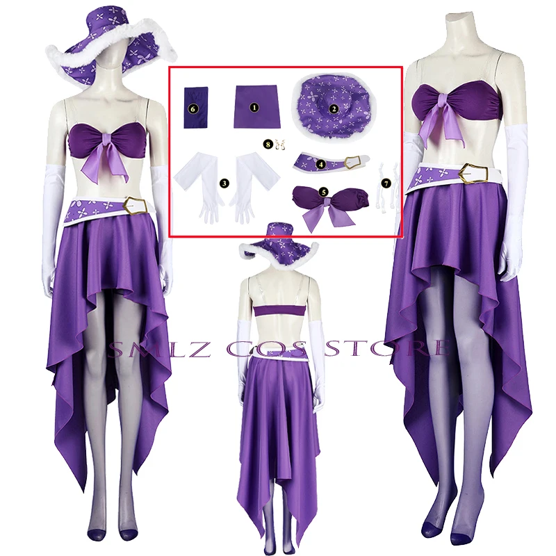 

15th Robin Cosplay Anime Cosplay Costume Women Purple DRESSES Hat Full Set for Woman