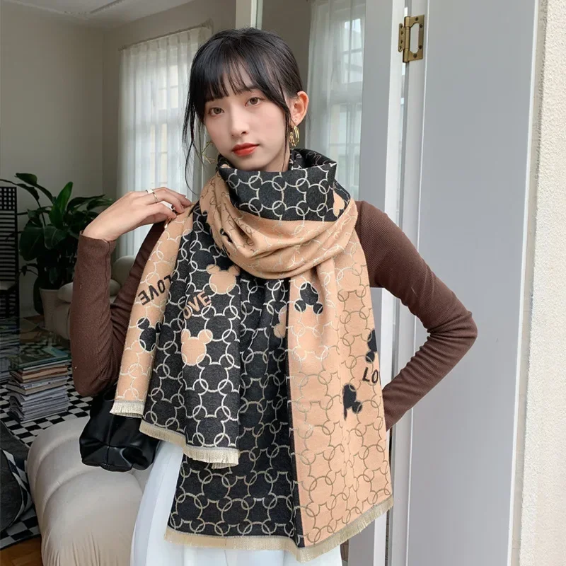 Disney Cartoon Mickey Mouse Color Warm Imitation Scarf Warm and Air-Conditioned Shawl and Scarf Versatile Girl Birthday Gifts