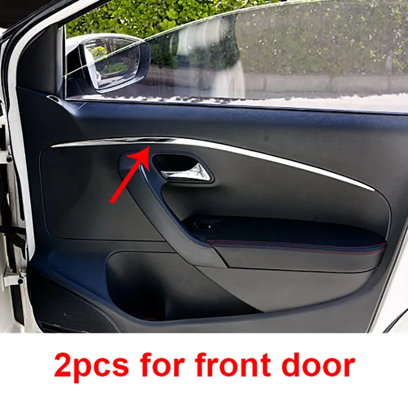 2pcs For Polo 2011-2018 Front Inner Door Panel Decorative Stripes Stainless Steel Decorative Strip