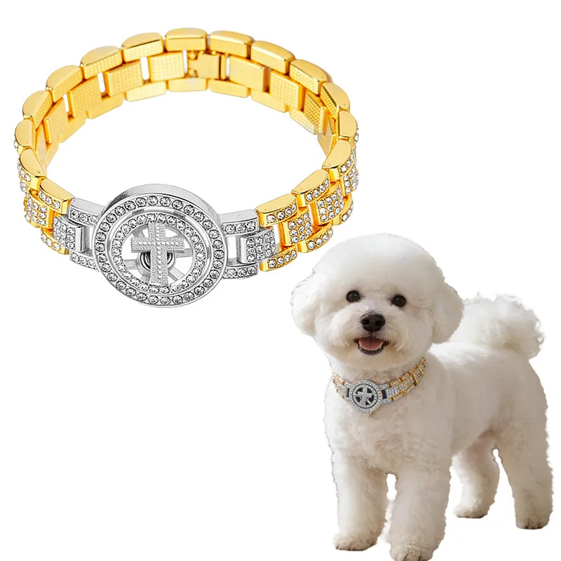 

Hiphop Dog Collar Chain Rotating Cross With Diamond 15mm Width German Shepherd Big Dogs Chain Accessories Pet Items Dropshipping
