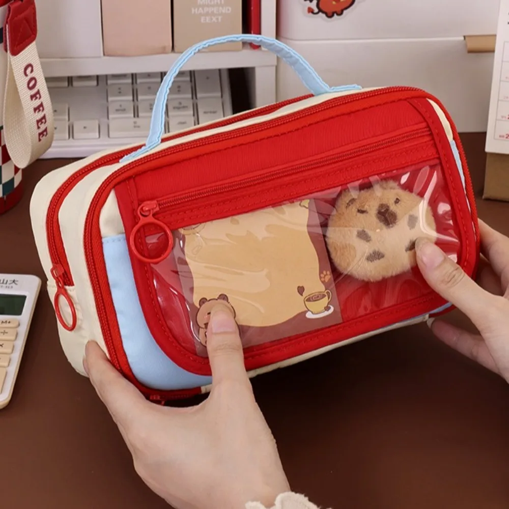 Estuche para lápices de lona multifuncional de gran capacidad, bolsa de almacenamiento de papelería portátil con cremallera, soporte multicapa, bolsa para lápices para estudiantes